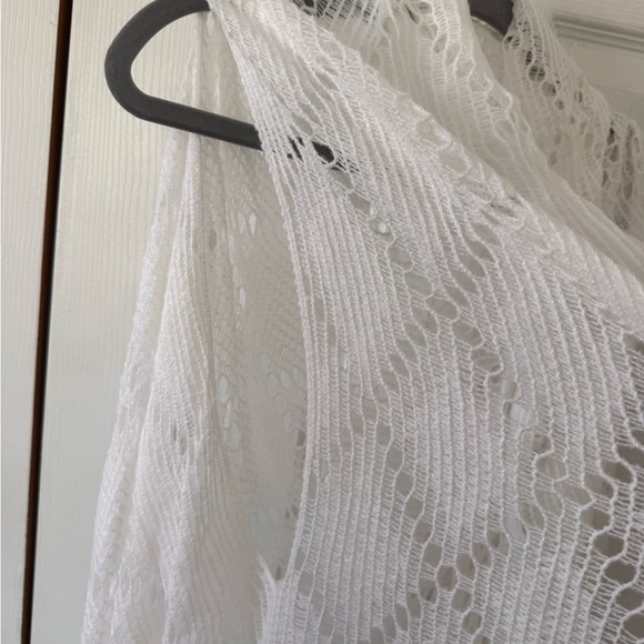 White Fringe Open Knit Lace Shawl Vest No Size See pics for measurements Boho - Picture 4 of 11